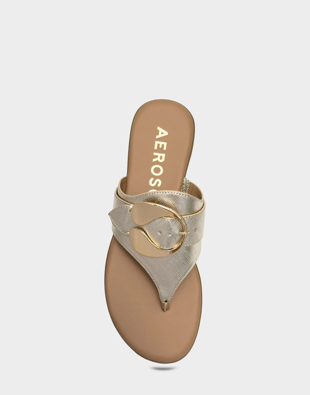 Comfortable Women's Flat Sandal in Metallic Faux Saffiano Full Front View