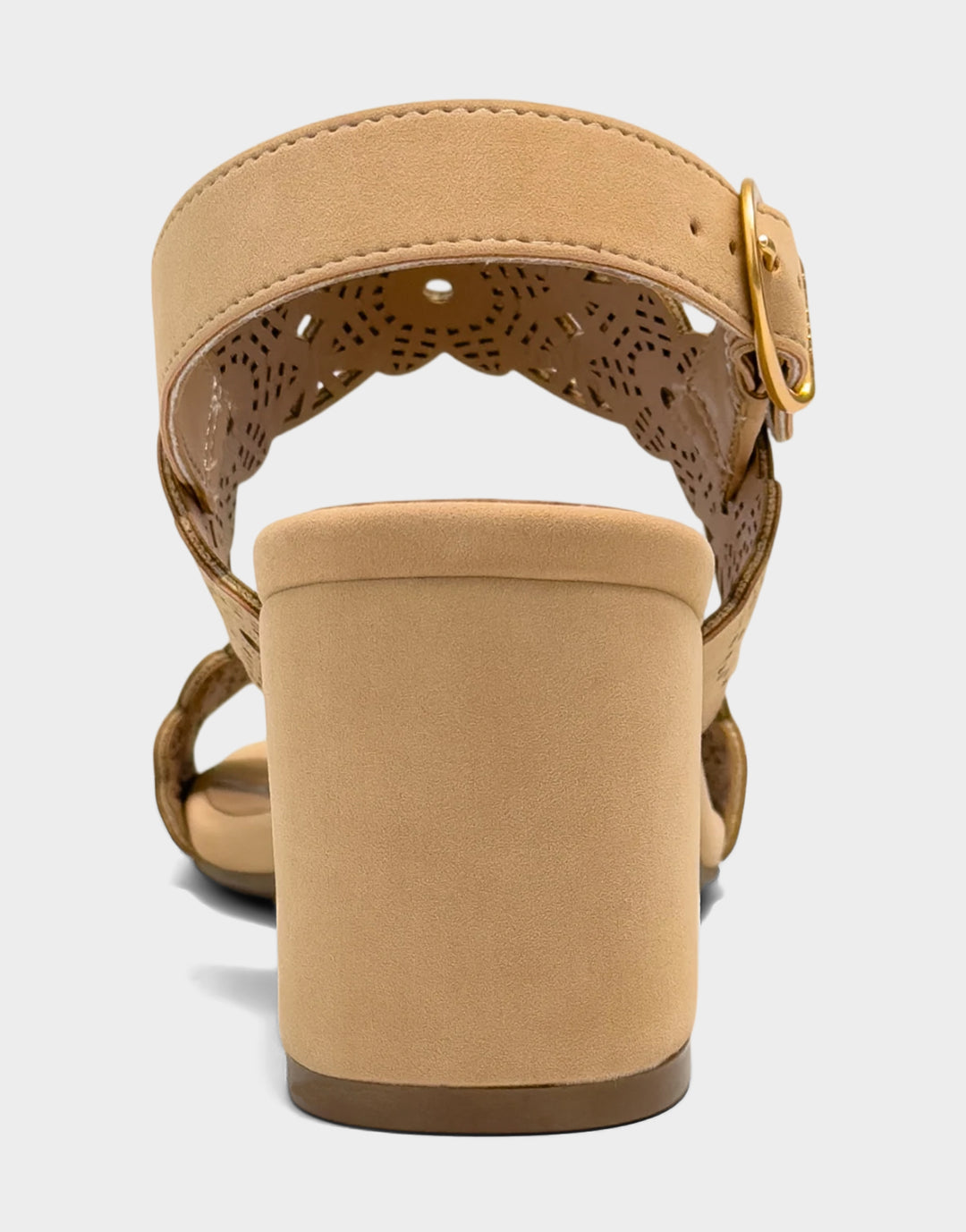 Comfortable Women's Heeled Sandal in Natural Perf Faux Nubuck Back View