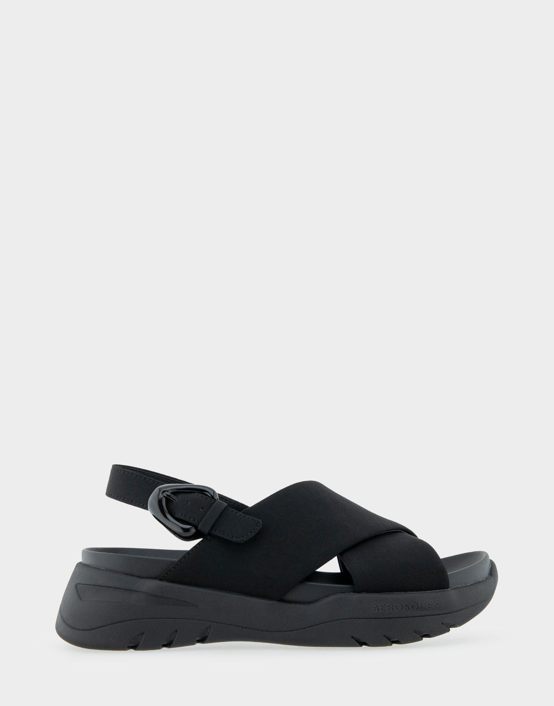 Comfortable Women's Sneaker Sandals in Black Stretch Gabardine Fabric Side View