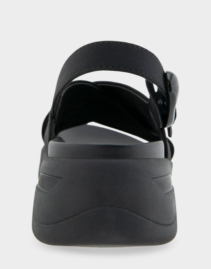 Comfortable Women's Sneaker Sandals in Black Stretch Gabardine Fabric Back View