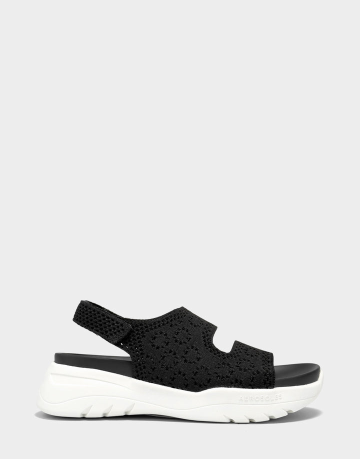 Comfortable Women's Sport Sandal in Black Lace Knit Side View