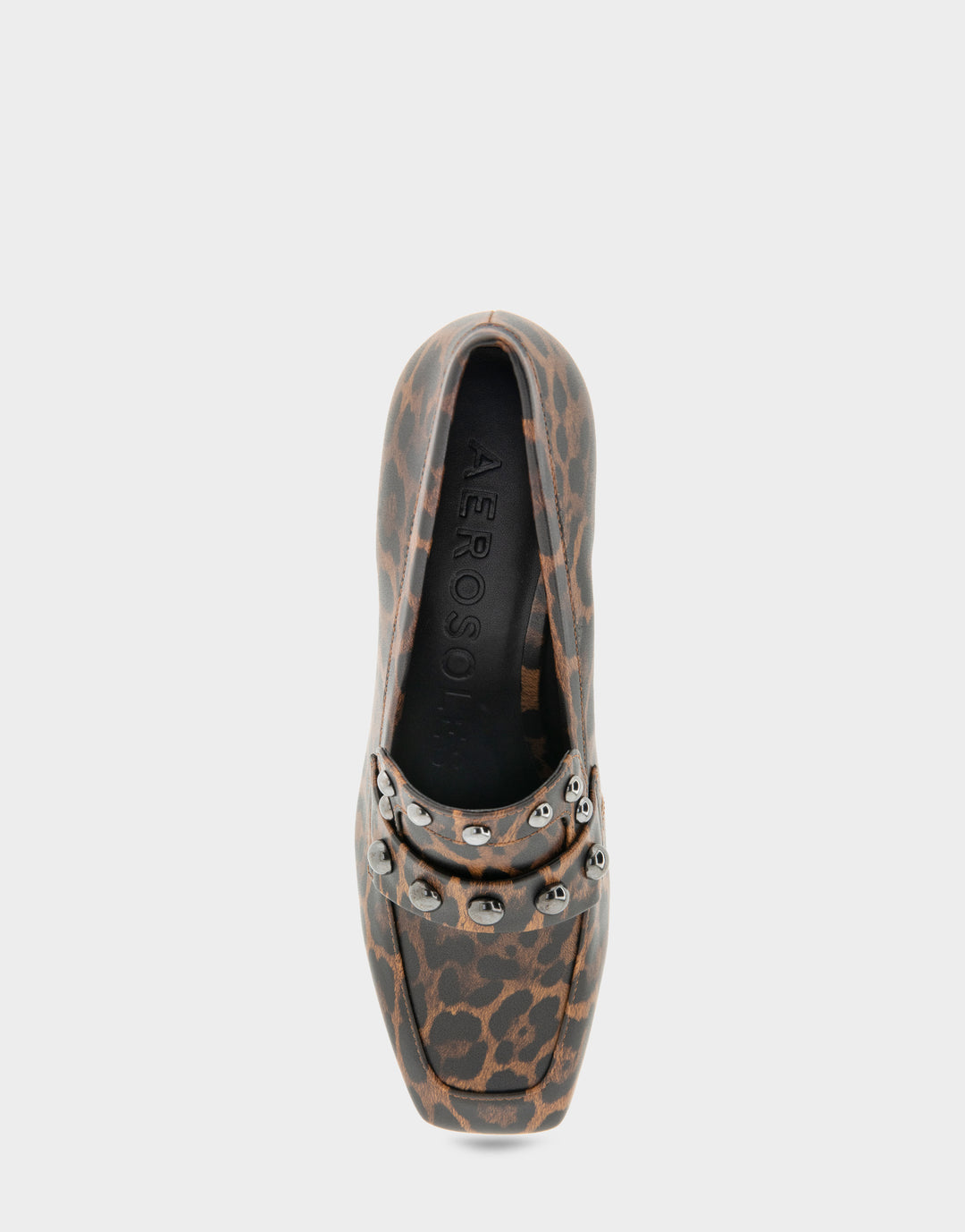 Comfortable Women's Heeled Loafer In Leopard Faux Leather Full Front View
