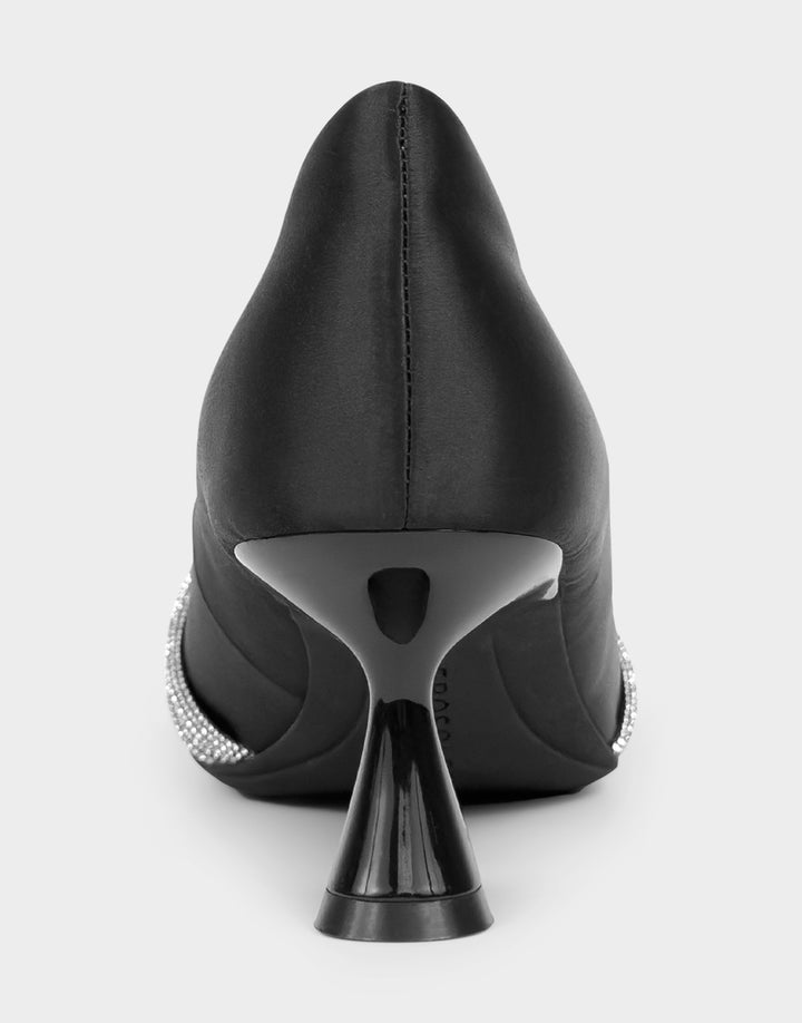 Comfortable Women's Pump In Black Satin Back View