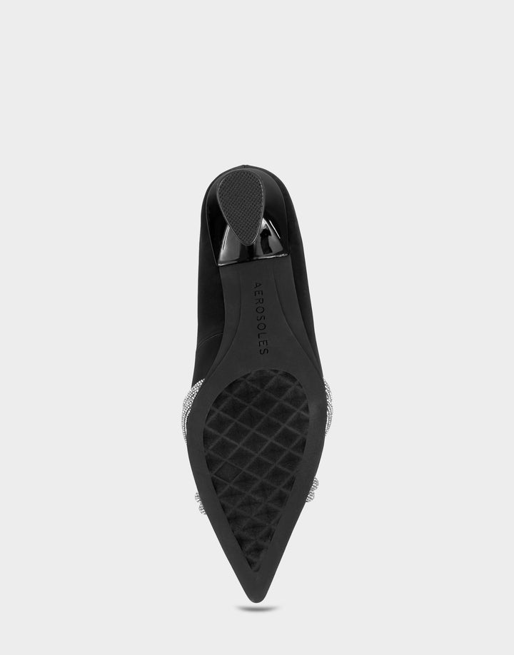 Comfortable Women's Pump In Black Satin Bottom View