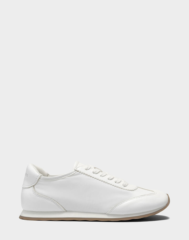 Comfortable Women's Sneaker in White/White Nylon/Faux Leather, side view

