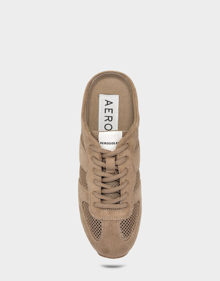 Comfortable Women's Sneaker Mule in Dune Faux Leather & Mesh Faux, top view