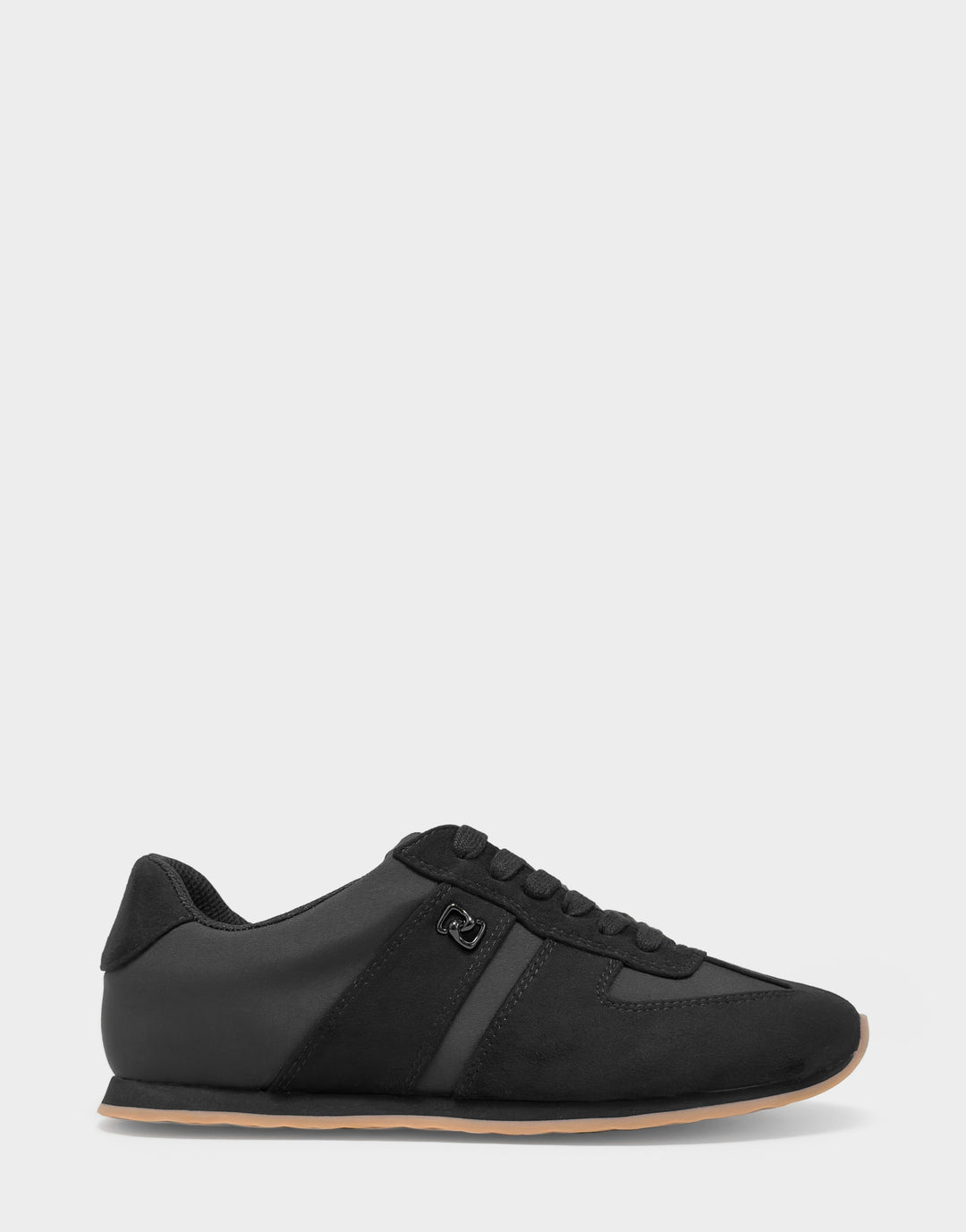 Comfortable Women's Lace Up Sneaker In Black Faux Suede Side View