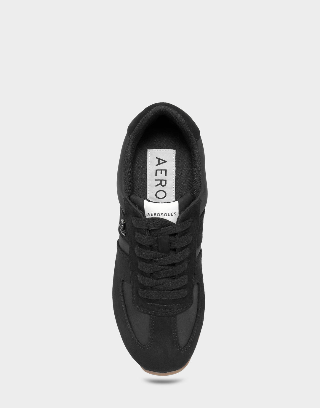 Comfortable Women's Lace Up Sneaker In Black Faux Suede Full Front View
