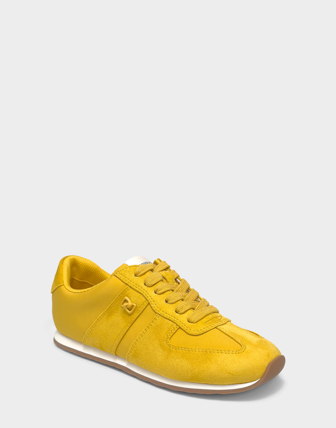 Comfortable Women's Lace Up Sneaker In Yellow Faux Suede Side Angle View