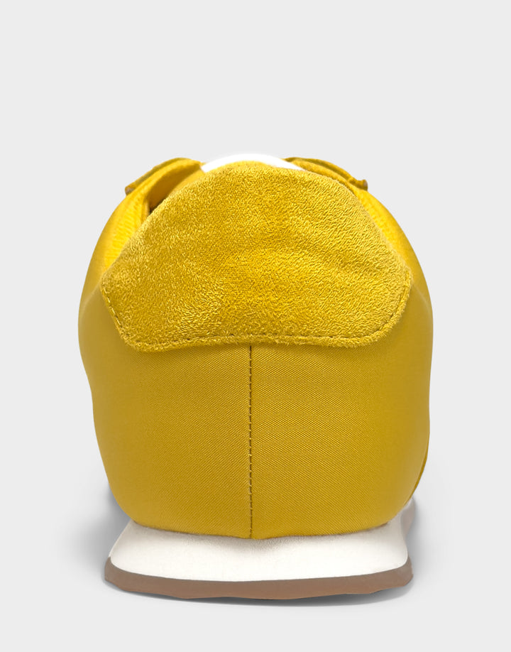 Comfortable Women's Lace Up Sneaker In Yellow Faux Suede Back View