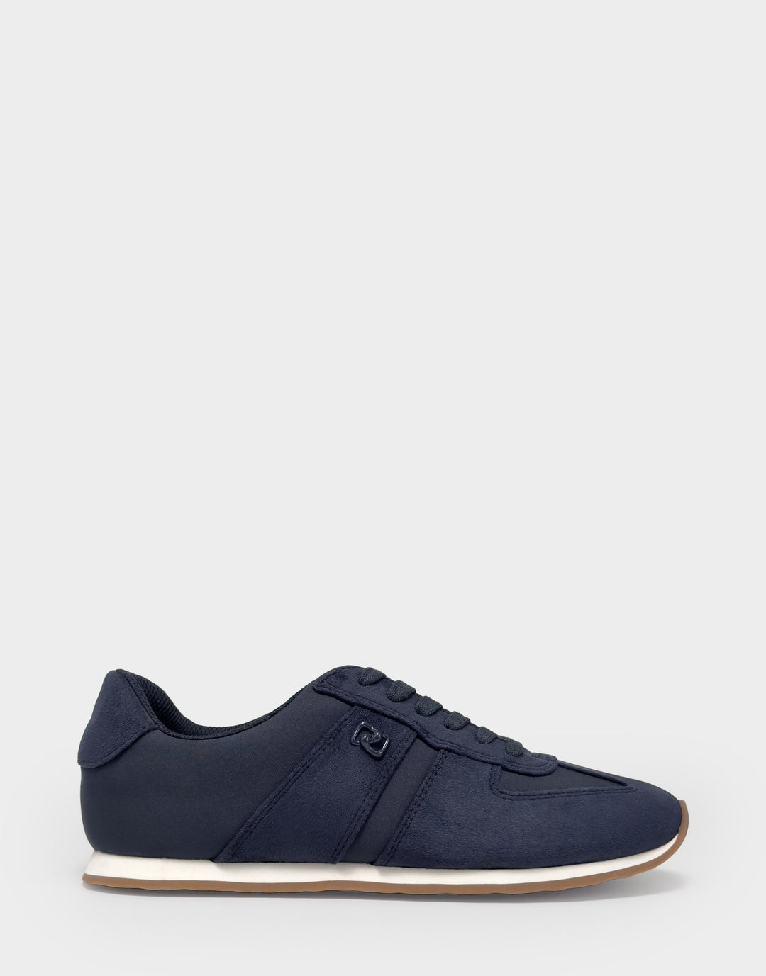 Comfortable Women's Lace Up Sneaker In Navy Faux Suede Side View
