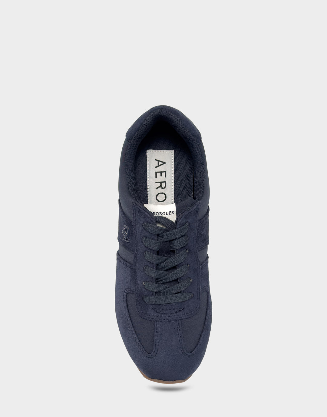 Comfortable Women's Lace Up Sneaker In Navy Faux Suede Full Front View
