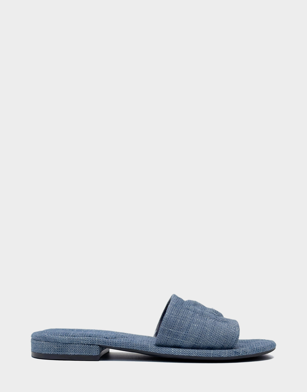 Comfortable Women's Flat Sandal in Blue Denim, side view 