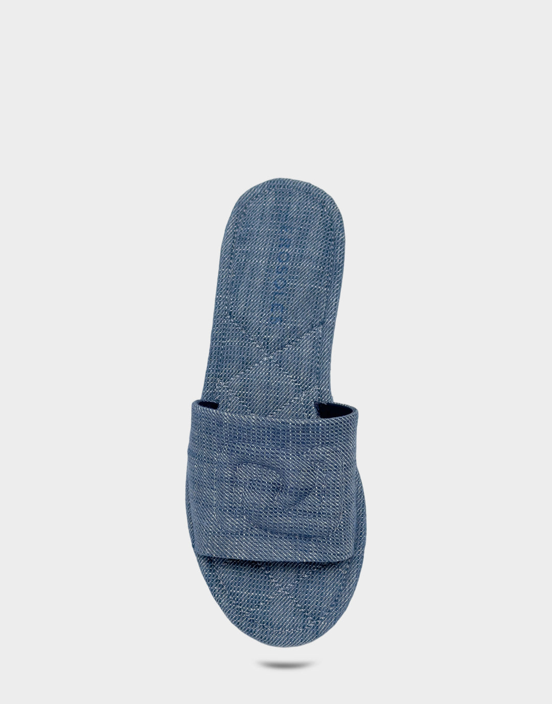 Comfortable Women's Flat Sandal in Blue Denim, top view 