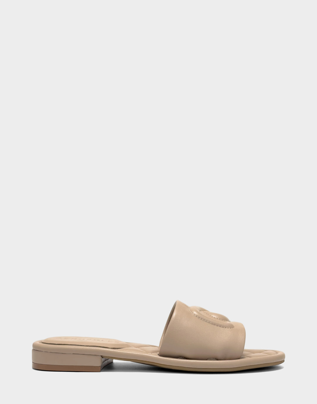 Comfortable Women's Flat Sandal in Natural Faux Soft Leather, side view 
