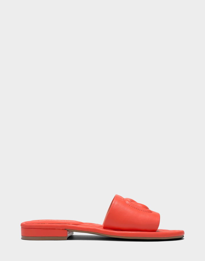 Comfortable Women's Flat Sandal in Orange Faux Soft Leather, side view 