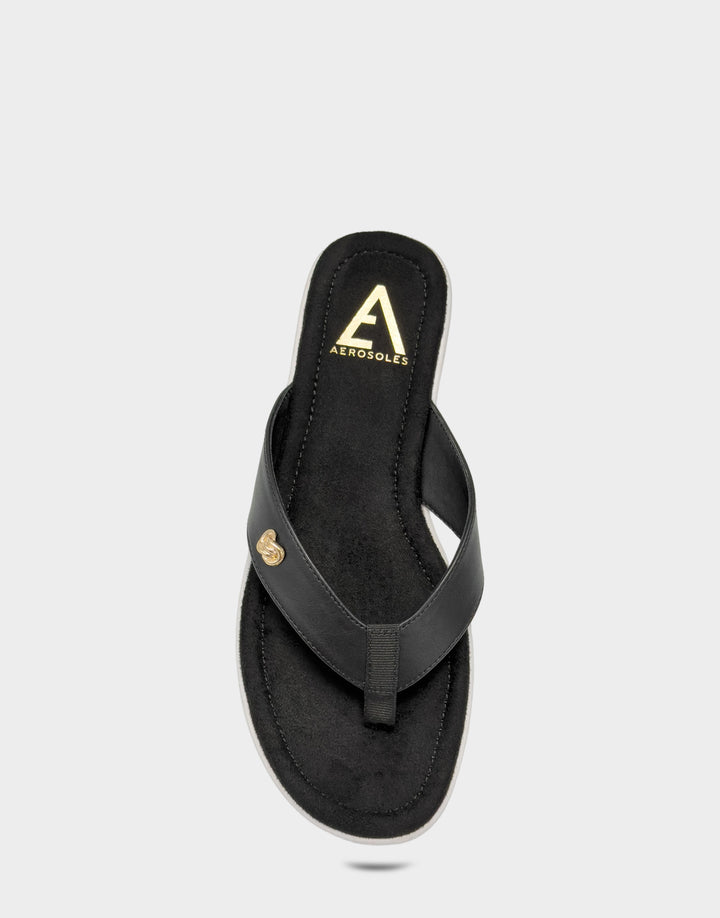 Comfortable Women's Sandal in Black Faux Leather Full Front View