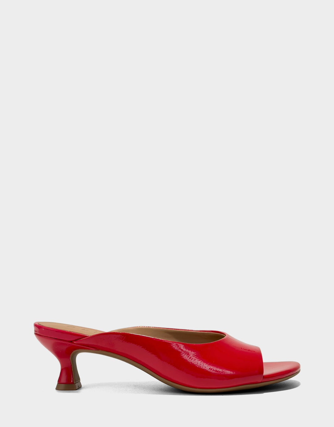 Comfortable Women's Heeled Sandal in Red Faux Crinkle Patent Side View
