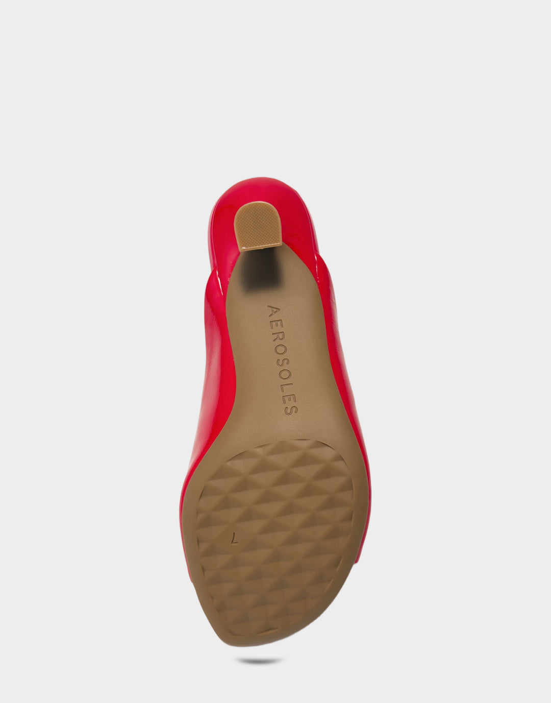 Comfortable Women's Heeled Sandal in Red Faux Crinkle Patent Bottom View