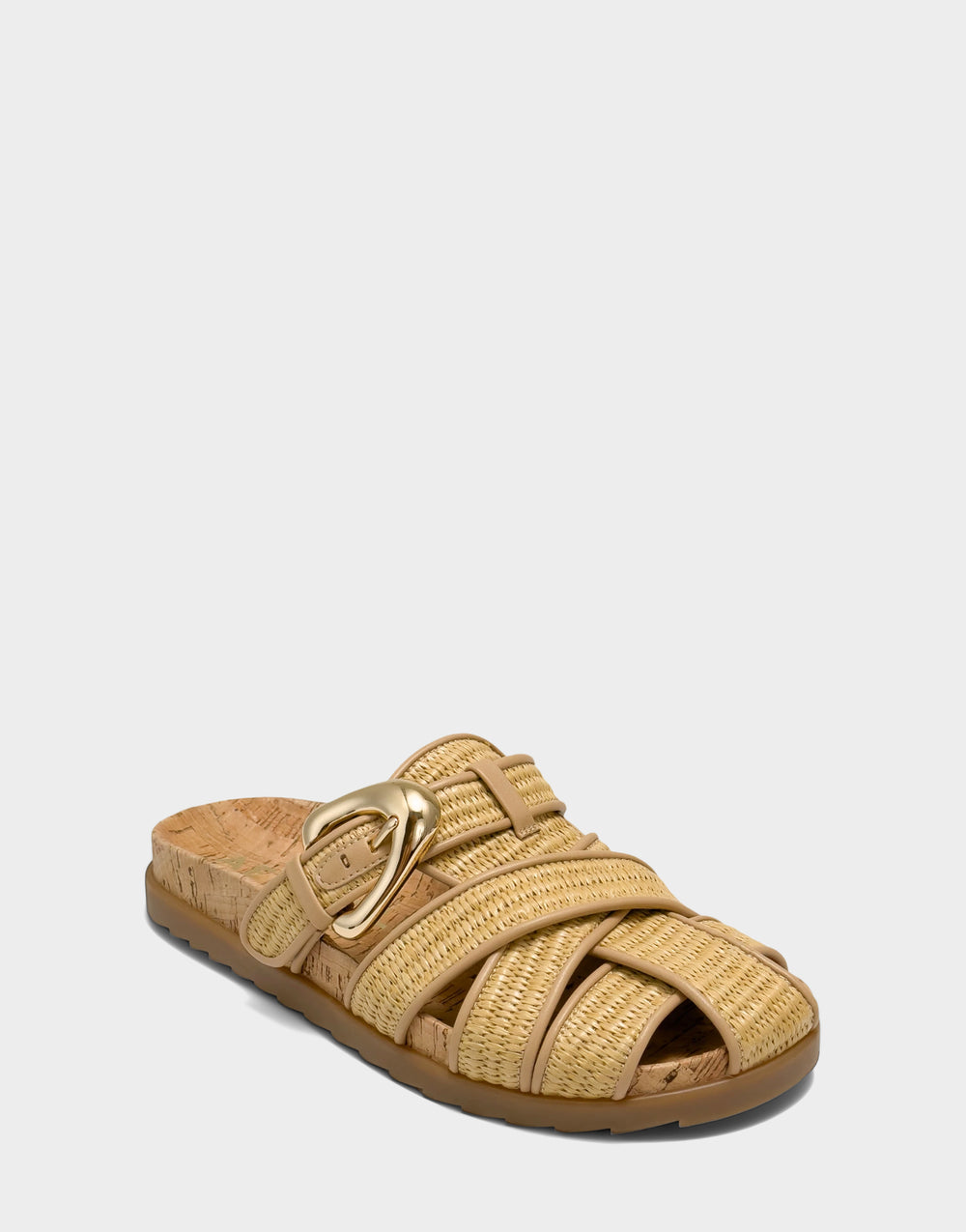 Comfortable Women's Mule in Natural Basket Raffia Side Angle View