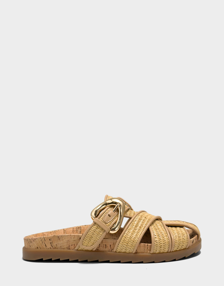 Comfortable Women's Mule in Natural Basket Raffia Side View