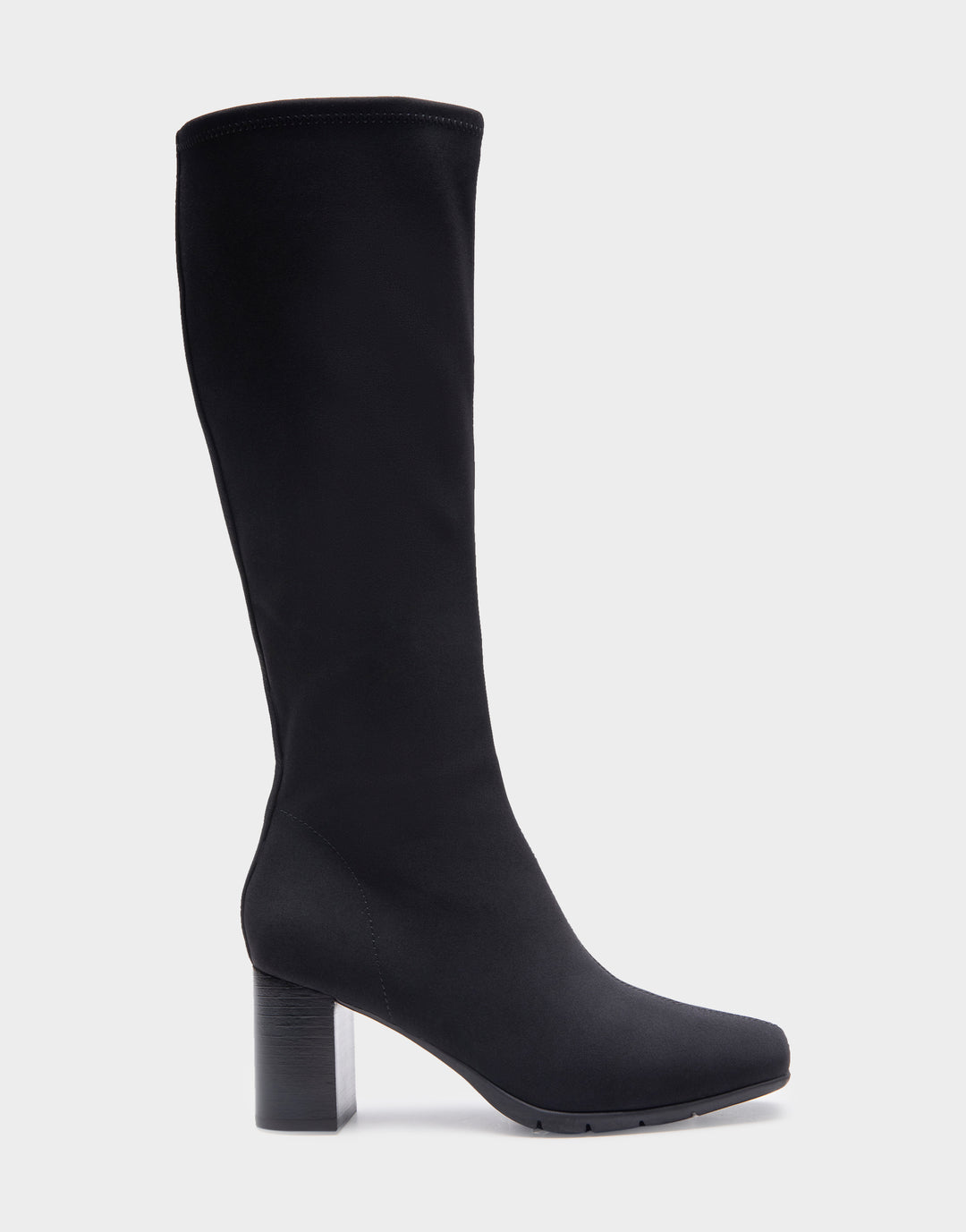 Comfortable Women's Tall Shaft Boot in Black Stretch Faux Suede Side View
