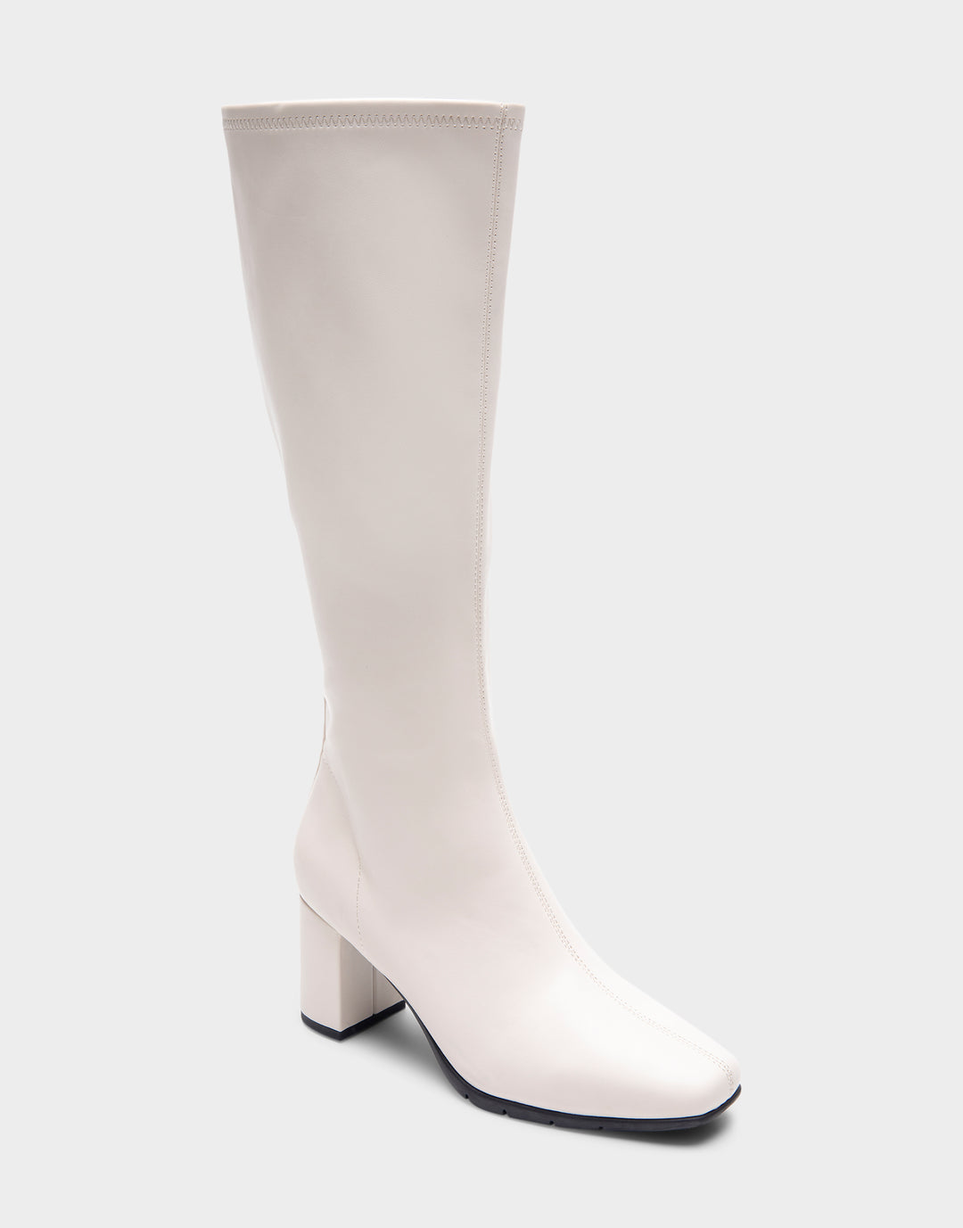 Comfortable Women's Tall Shaft Boot in Eggnog Stretch Faux Leather Side Angle View