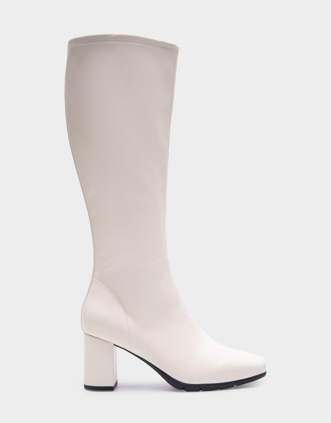 Comfortable Women's Tall Shaft Boot in Eggnog Stretch Faux Leather Side View