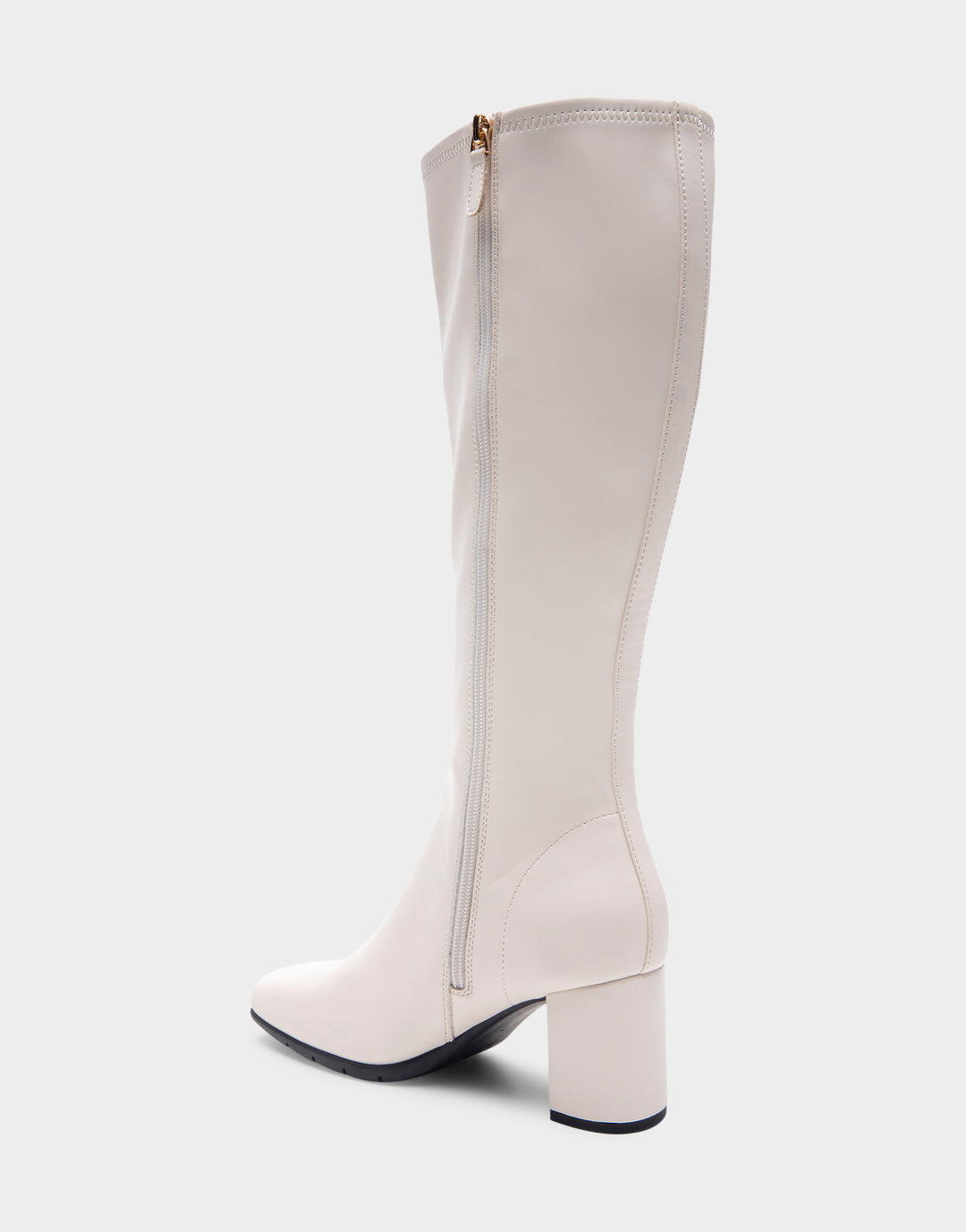 Comfortable Women's Tall Shaft Boot in Eggnog Stretch Faux Leather Zipper Side View