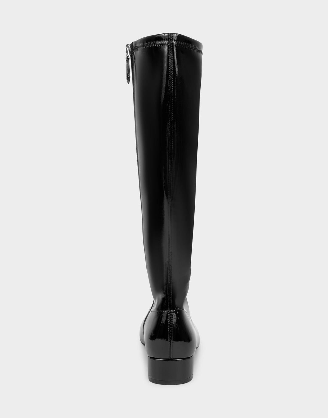 Comfortable Women's Nana Low Block Heel Boot In Black Patent Faux Leather, back view