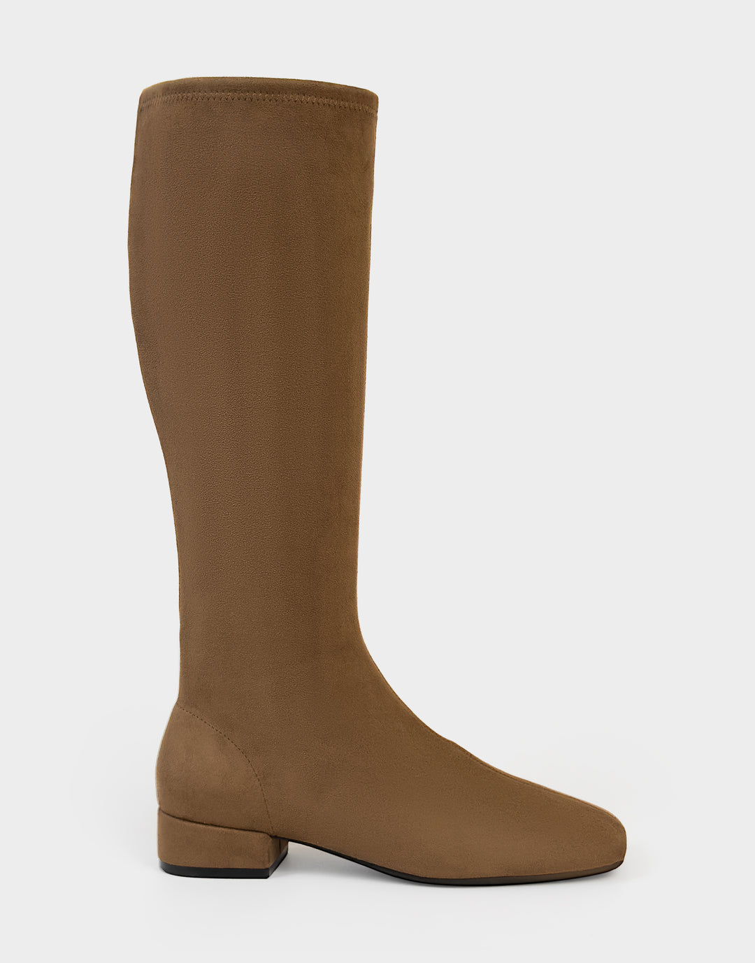Comfortable Women's Nana Low Block Heel Boot In Brown Faux Suede, side view