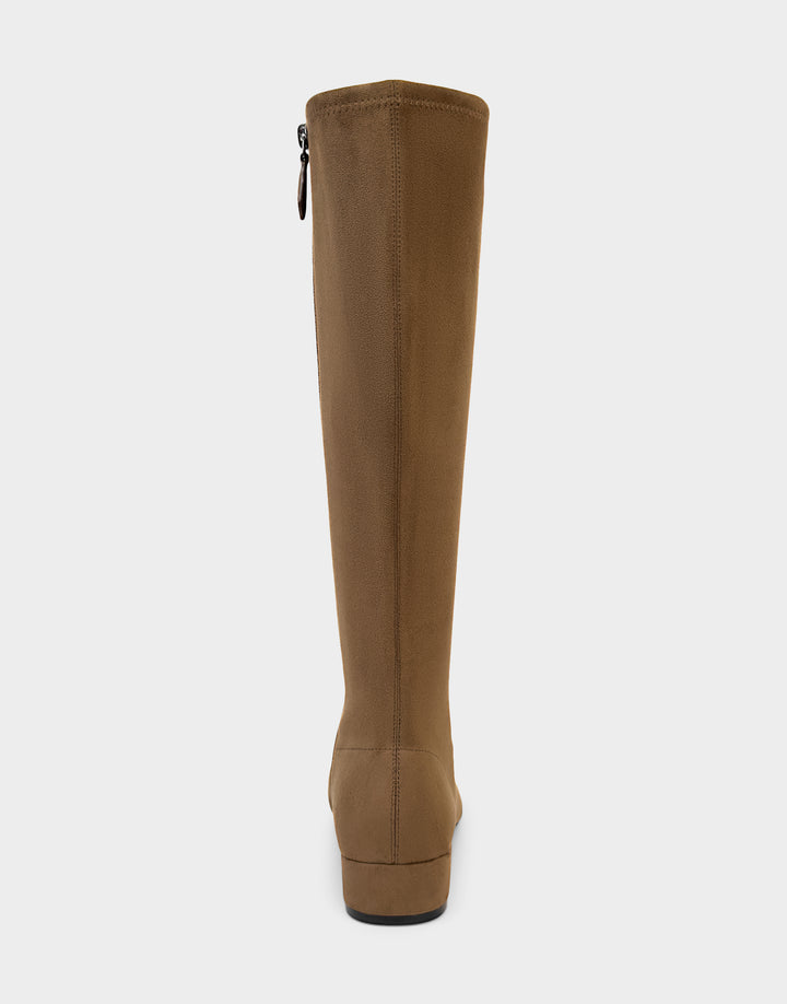 Comfortable Women's Nana Low Block Heel Boot In Brown Faux Suede, back view