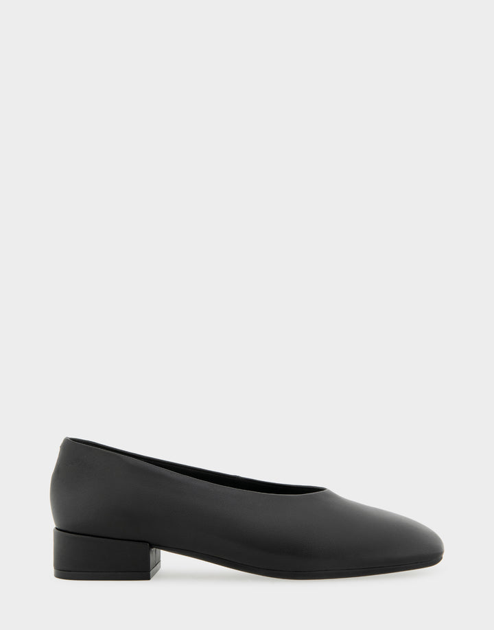 Comfortable Women's Nannie Square Toe Flat In Black Leather, side view