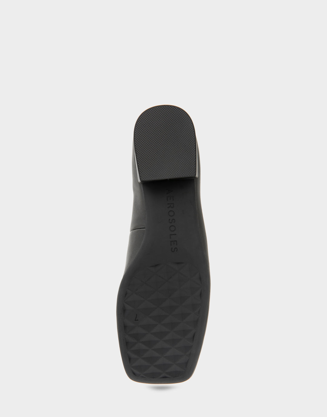 Comfortable Women's Nannie Square Toe Flat In Black Leather, sole view