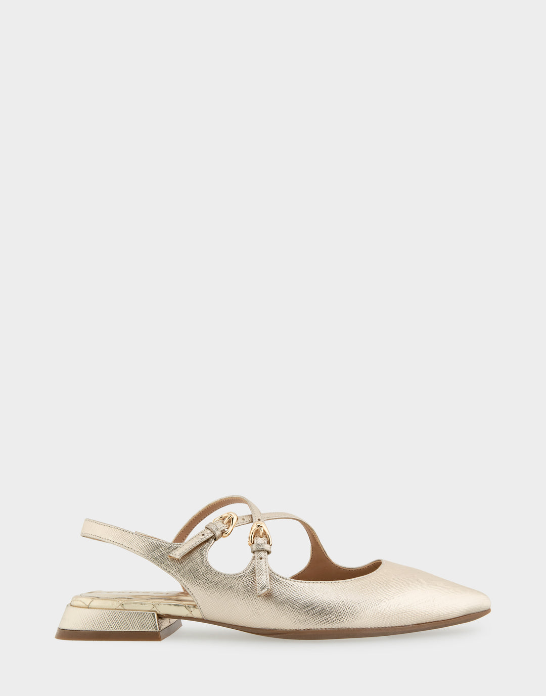 Comfortable Women's Napoli Slingback Flats in Gold Metallic Textured Faux Leather, side view