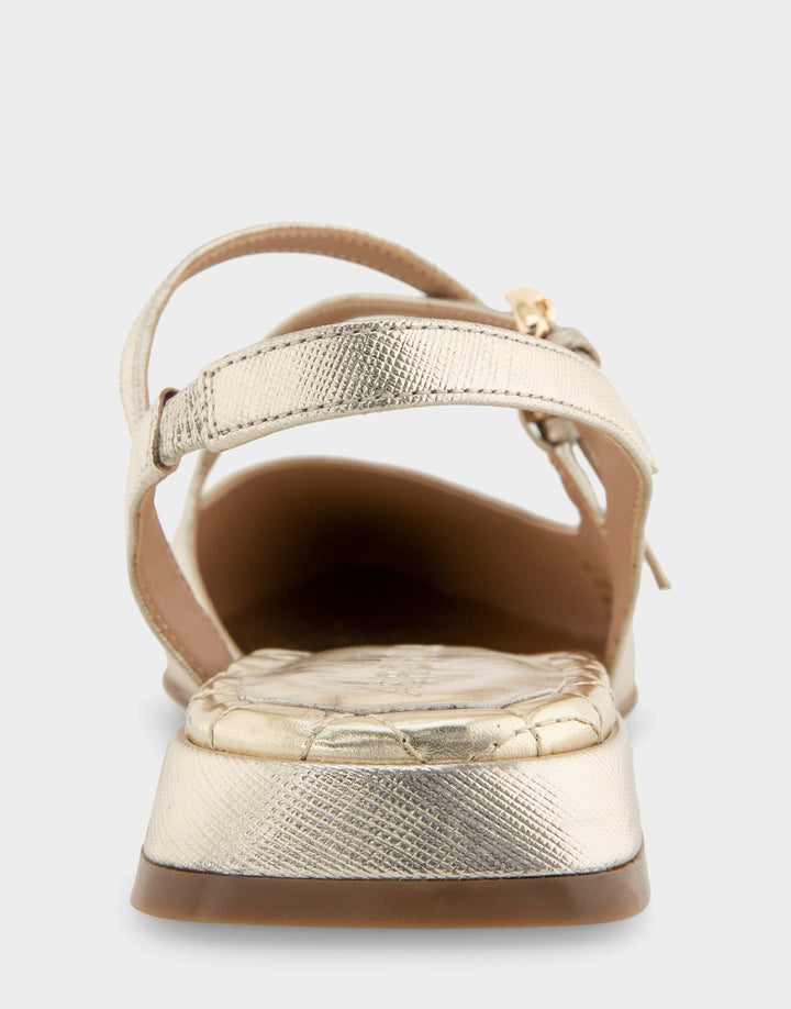 Comfortable Women's Napoli Slingback Flats in Gold Metallic Textured Faux Leather, back view