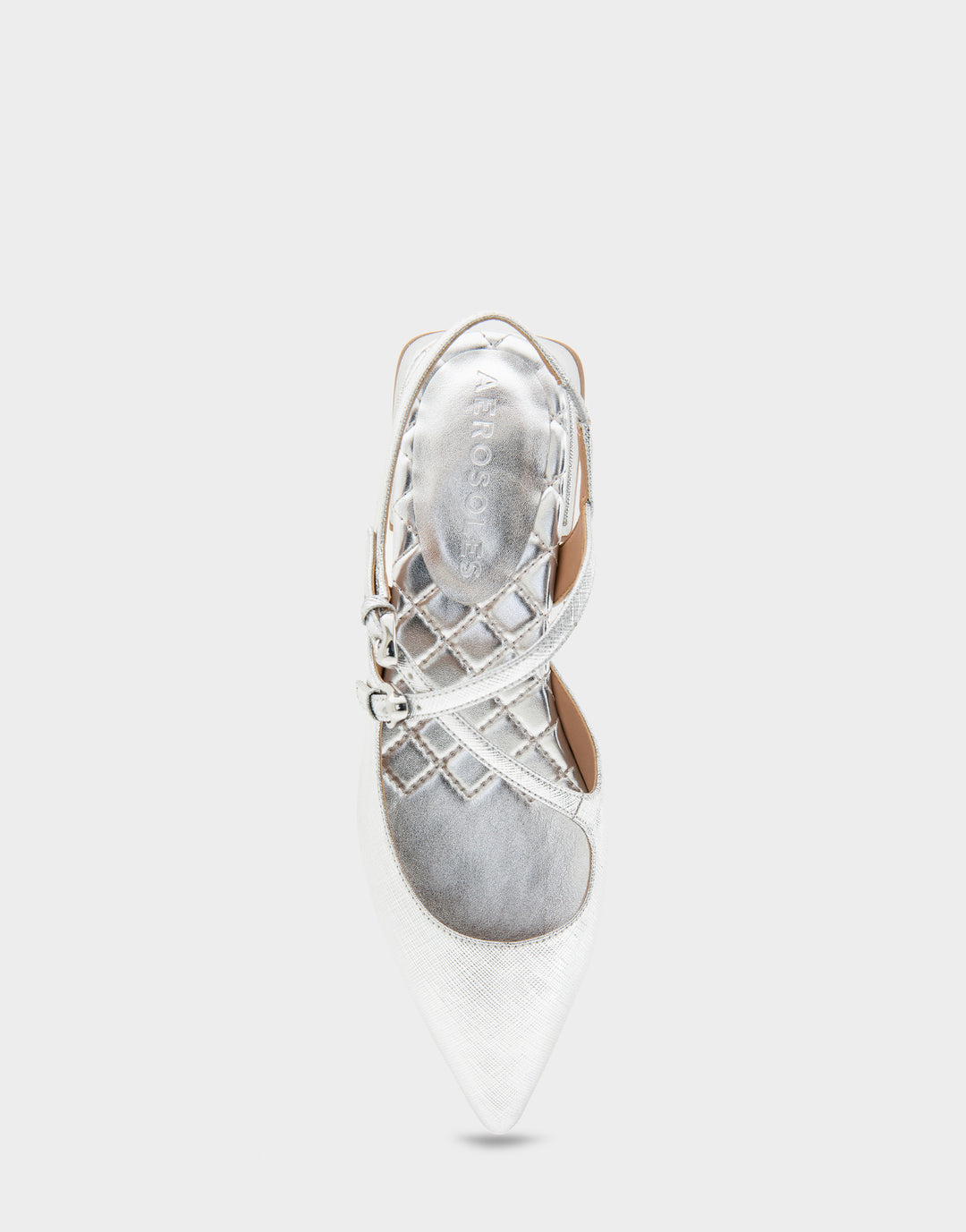 Comfortable Women's Napoli Slingback Flats in Silver Metallic Textured Faux Leather, top view