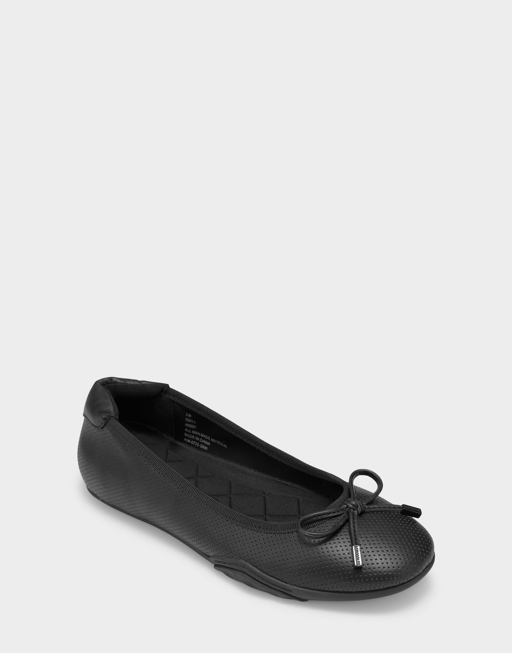 Comfortable Women's Onyx Sneakerina Flat In Black Faux Leather, angle view