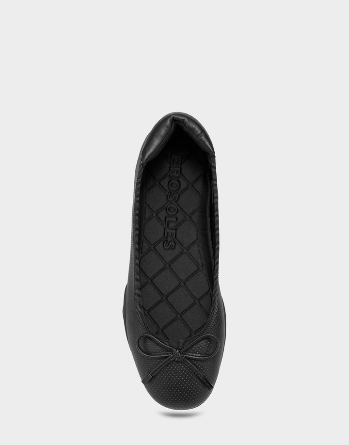 Comfortable Women's Onyx Sneakerina Flat In Black Faux Leather, top view