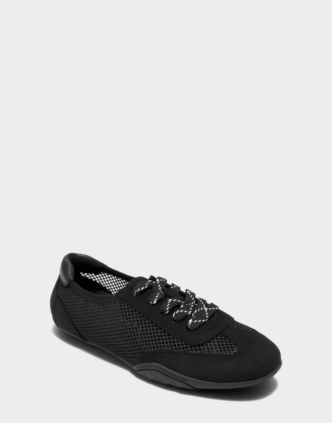 Comfortable Women's Sneaker in Black Mesh/faux Suede Side Angle View