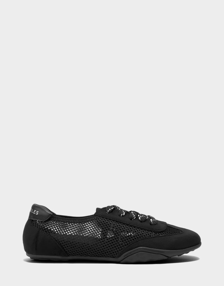 Comfortable Women's Sneaker in Black Mesh/faux Suede Side View