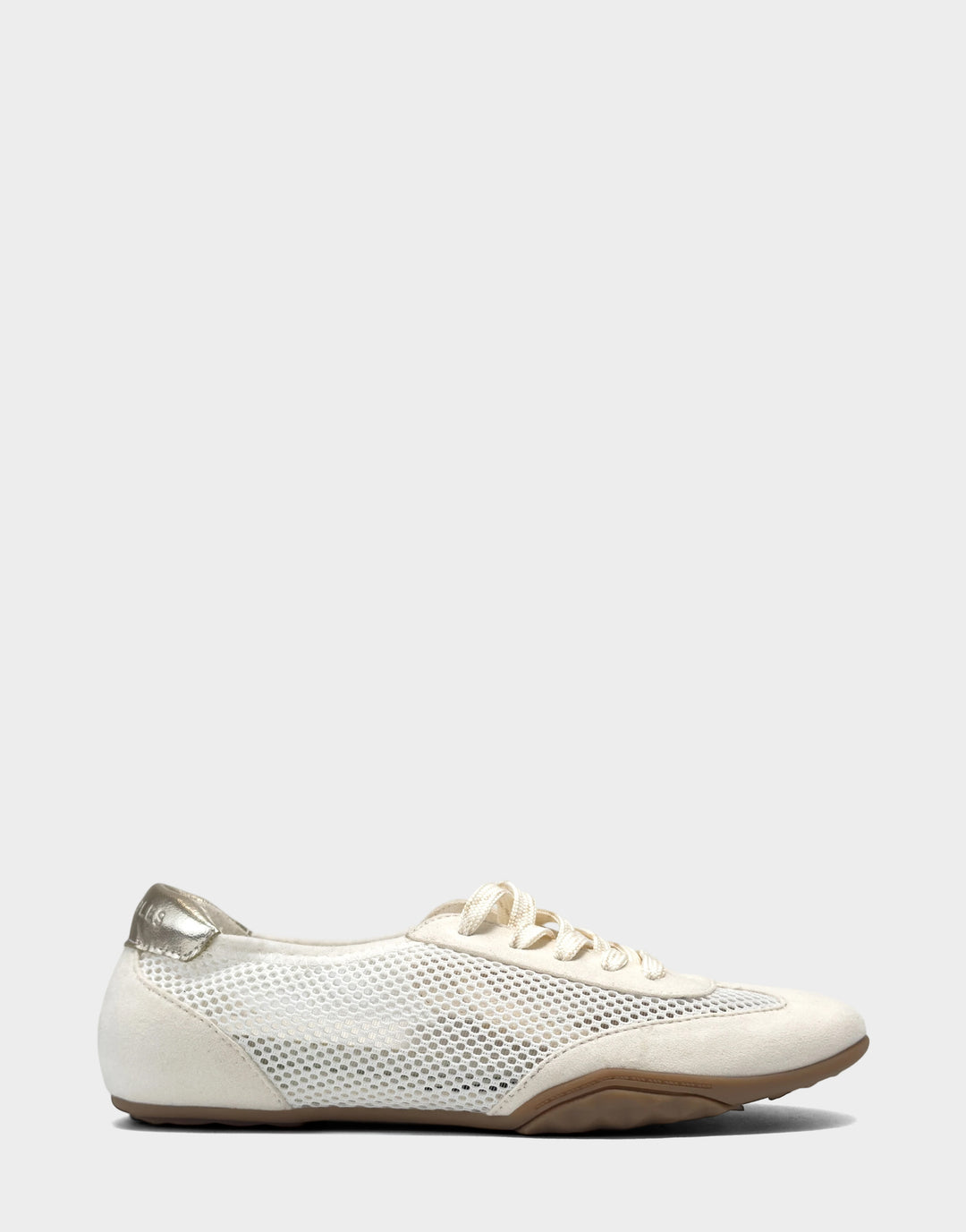 Comfortable Women's Sneaker in Cream Mesh/faux Suede Side View