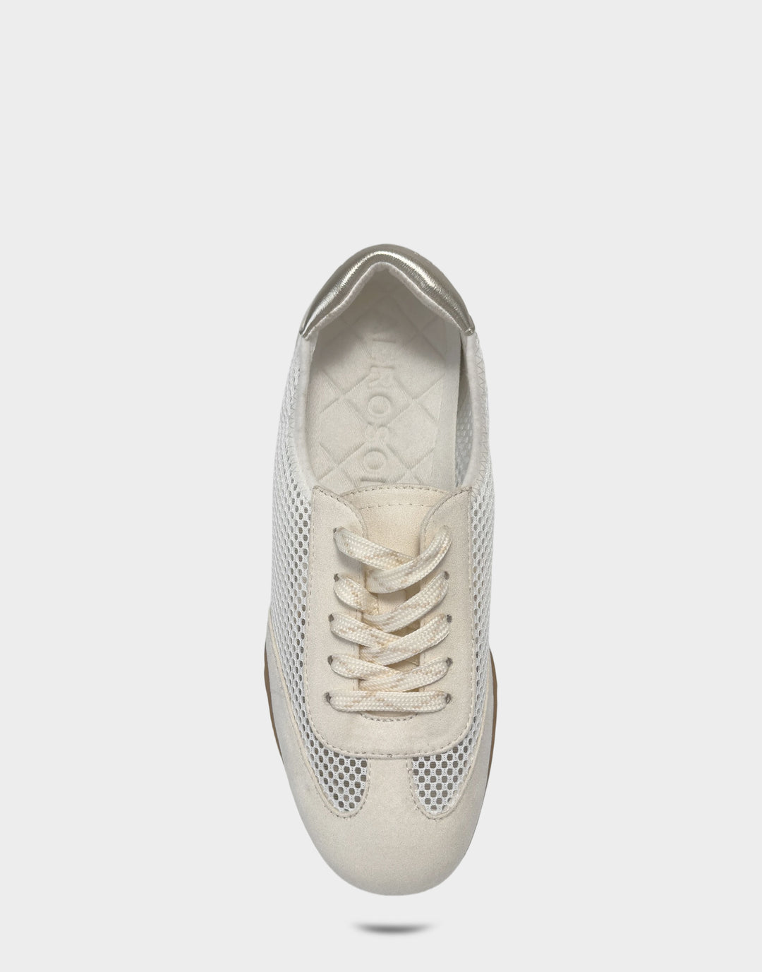Comfortable Women's Sneaker in Cream Mesh/faux Suede Full Front View