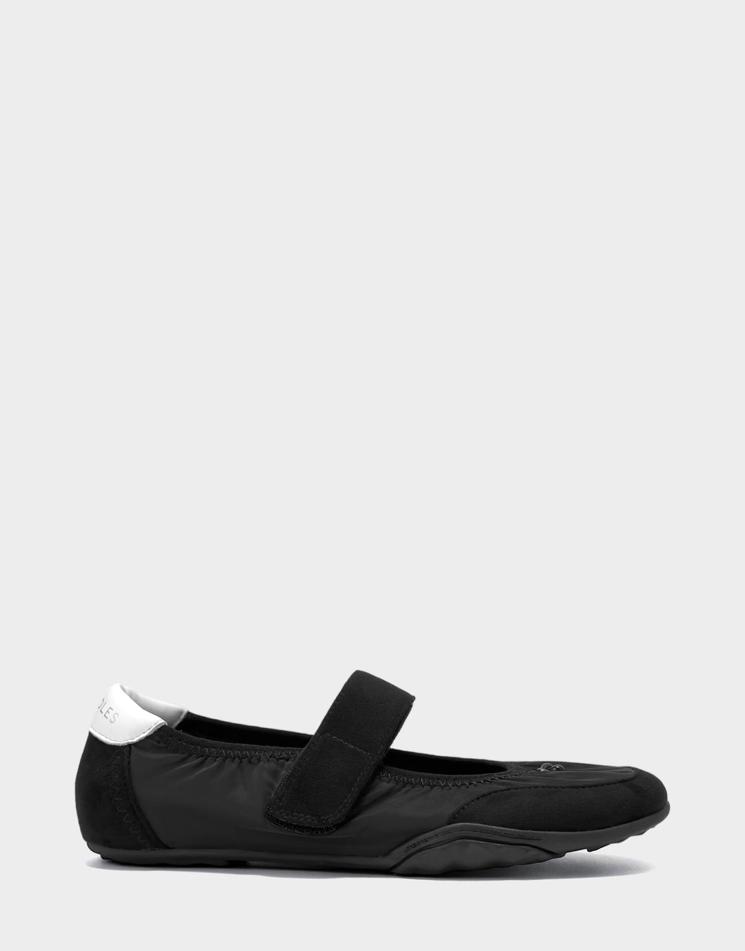 Comfortable Women's Sneaker in Black Nylon/faux Suede Side View