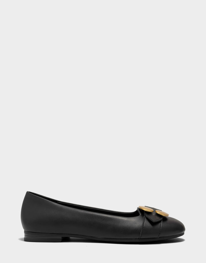 Comfortable Women's Casual Flat in Black Faux Soft Leather Faux Soft Leather, side view 
