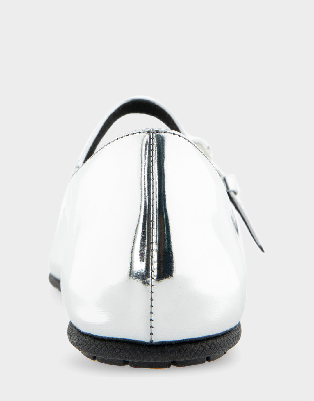Comfortable Women's Mary Jane Flat in Silver Mirror Metallic Faux Leather
Rear View 