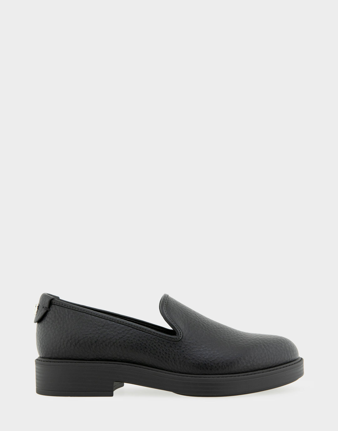 Comfortable Women's Tailored Loafer In Black Faux Nubuck Side View 
