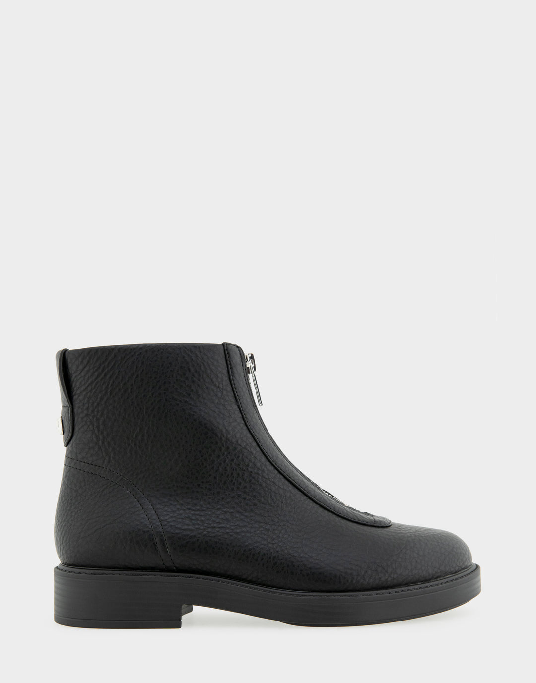 Comfortable Women's Low Block Heel Bootie In Black Faux Nubuck Side View 
