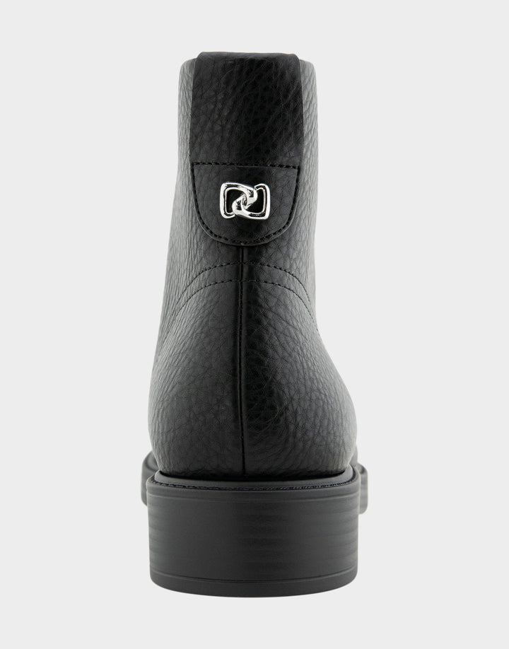 Comfortable Women's Low Block Heel Bootie In Black Faux Nubuck Rear View 

