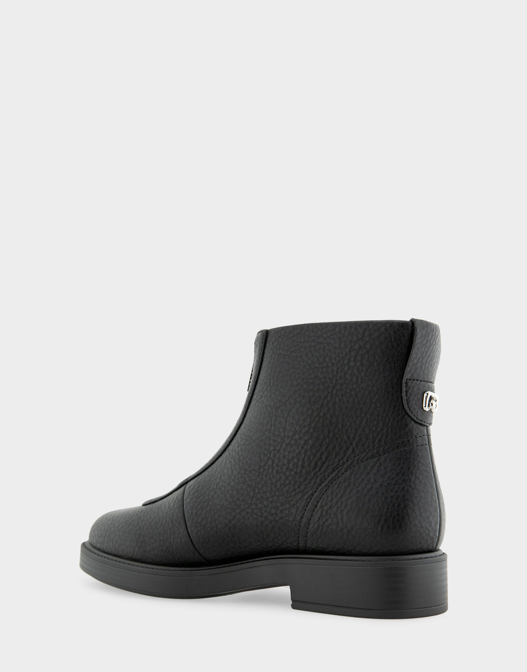 Comfortable Women's Low Block Heel Bootie In Black Faux Nubuck Rear Angle View 
